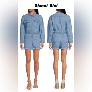 Gianni Bini Charlie Denim Button Down Long Sleeve Romper Size 6